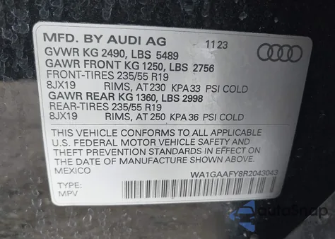2024 Audi Q5 Premium 45 Tfsi S Line Quattro from USA, damaged, VIN WA1GAAFY8R2043043